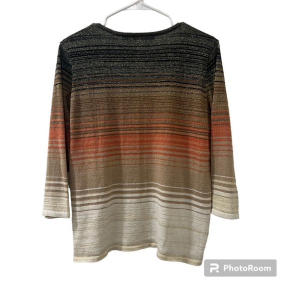 Alfred Dunner Womens Orange Cream Striped Quarter Sleeves Top Size Small - Picture 2 of 10